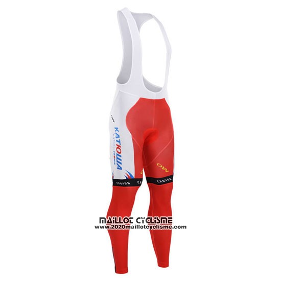 2015 Maillot Ciclismo Katusha Blanc et Rouge Manches Longues et Cuissard